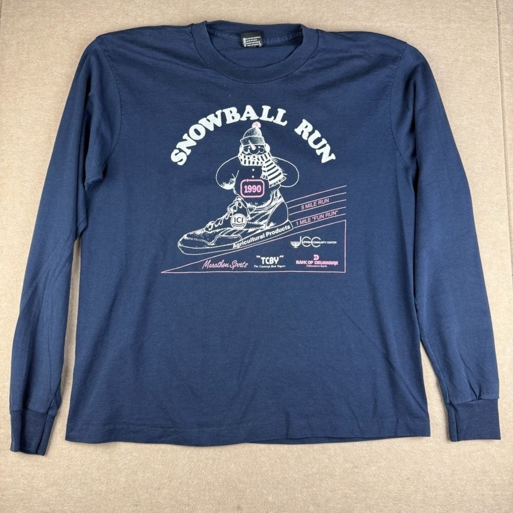 VTG 1990 Snowball Run Shirt Mens L Navy Long Sleeve Running USA Single Stitch